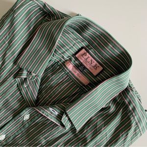 Thomas Pink Pink and Green Strip Button Down